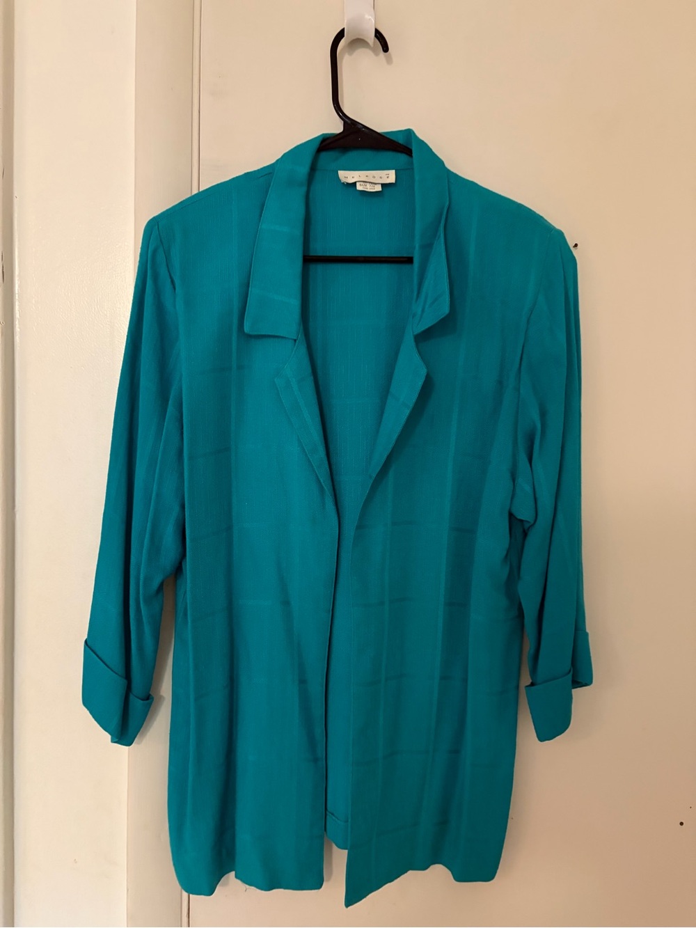 Vintage 80s Melrose Teal Turquoise Open Front Blazer + Pants Suit Set